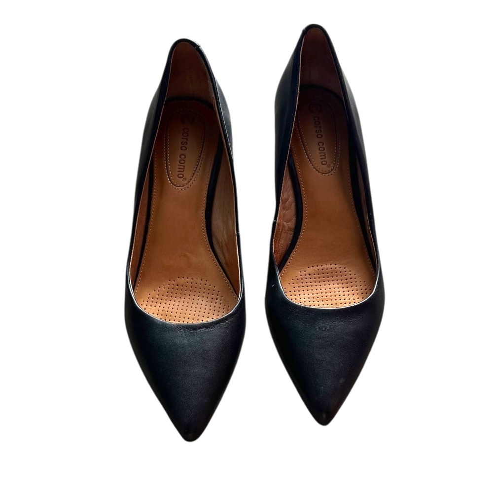 Corso Como Regina Black Leather‎ 2.5" Heels Pump Slip On Shoes Heels